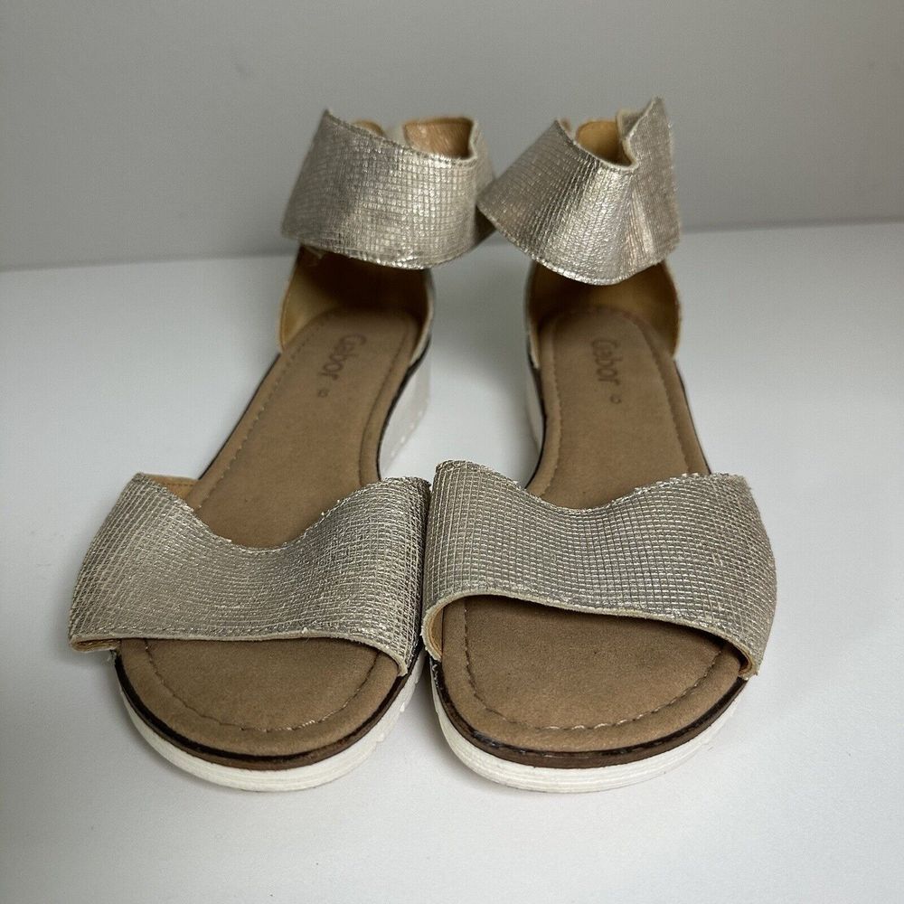 Gabor 44570 Size 9 Metallic Gold Ankle Strap Hook and Loop Closure Sandal - Picture 2 of 10